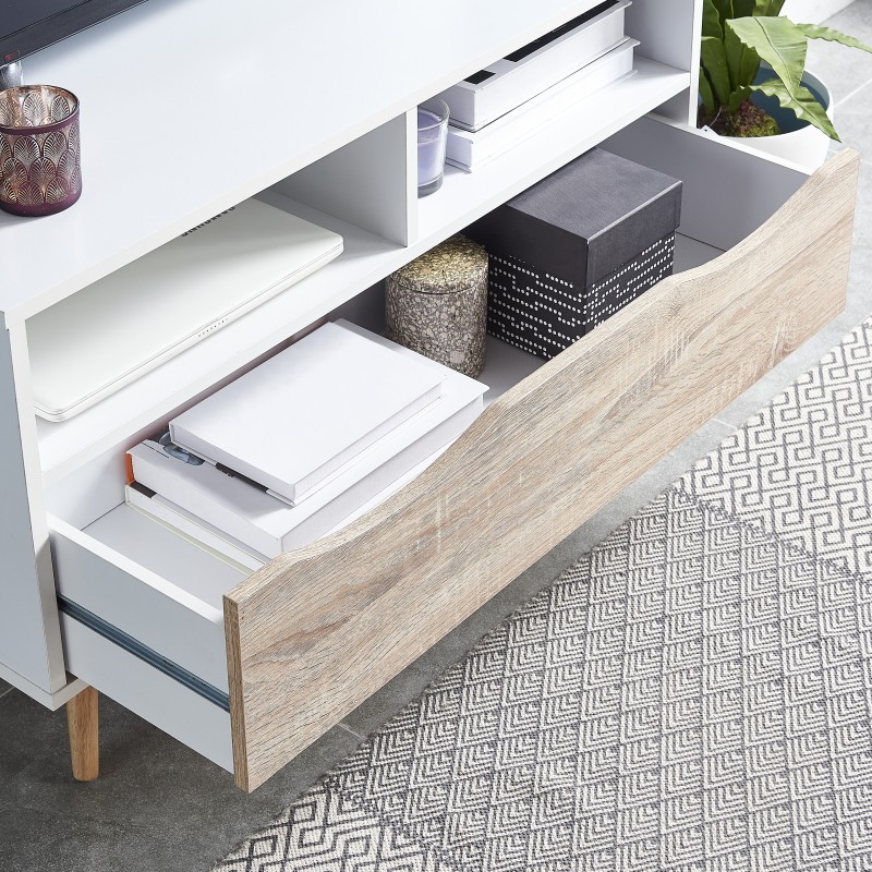 Meuble tv BELA blanc et effet chêne 90cm