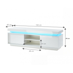 Meuble tv à led ULYSSE laqué blanc brillant 150cm