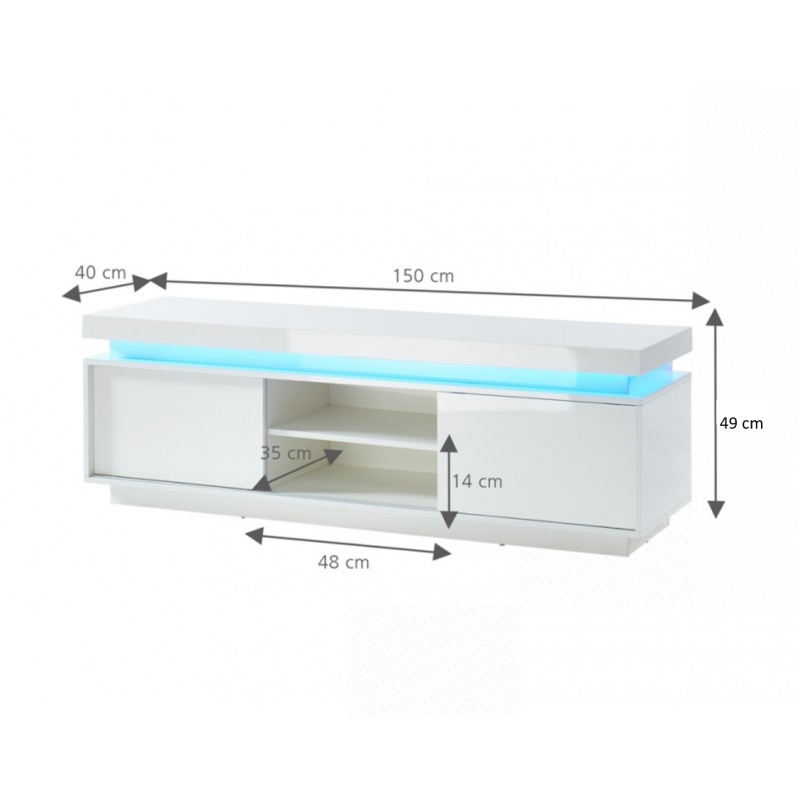 Meuble tv à led ULYSSE laqué blanc brillant 150cm