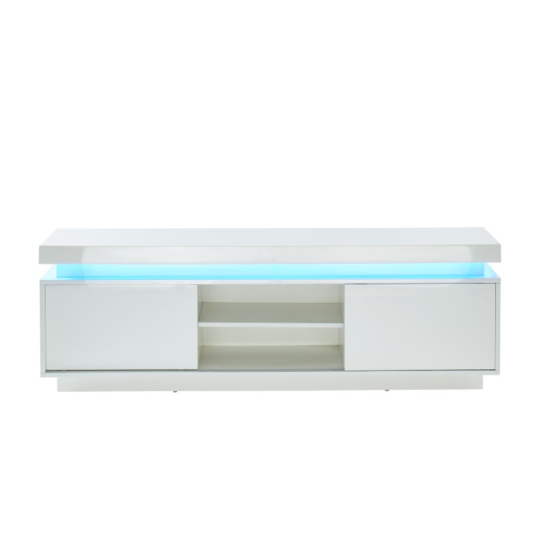 Meuble tv à led ULYSSE laqué blanc brillant 150cm