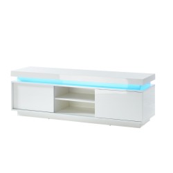 Meuble tv à led ULYSSE laqué blanc brillant 150cm