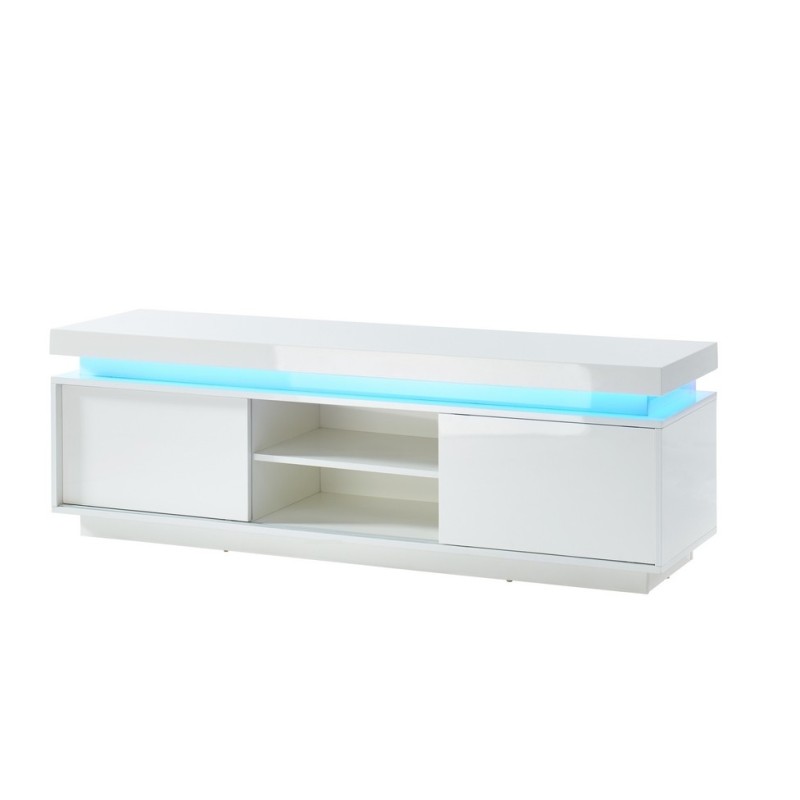 Meuble tv à led ULYSSE laqué blanc brillant 150cm