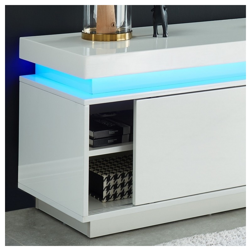 Meuble tv à led ULYSSE laqué blanc brillant 150cm