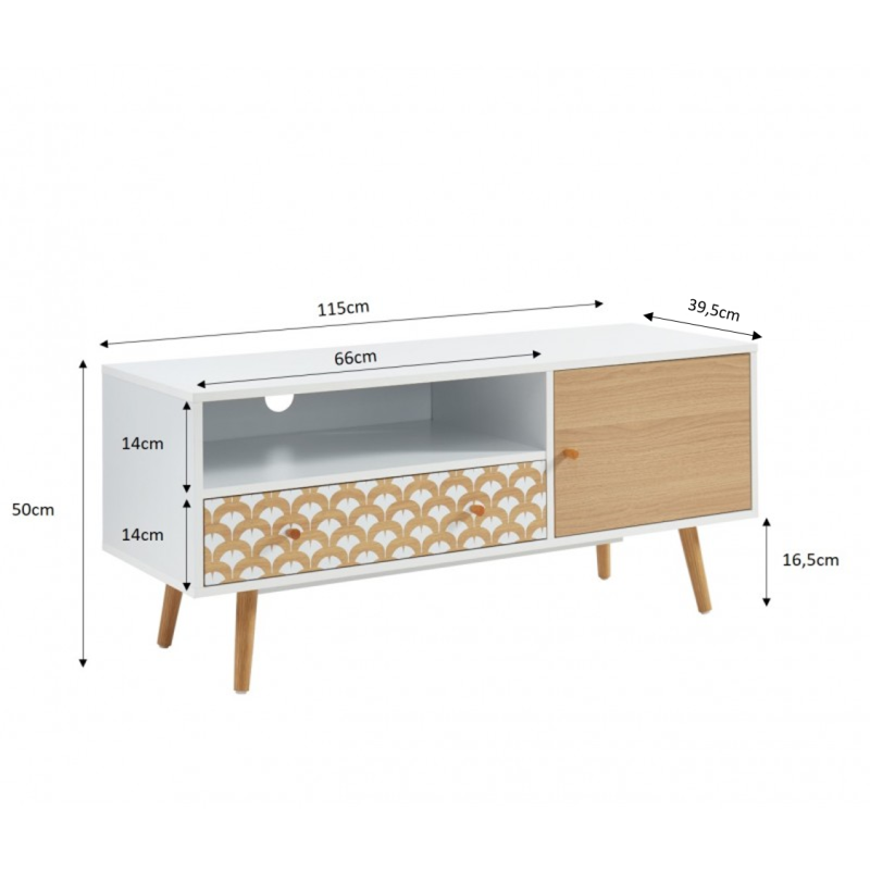 Meuble tv UTAH blanc et effet chêne 115cm