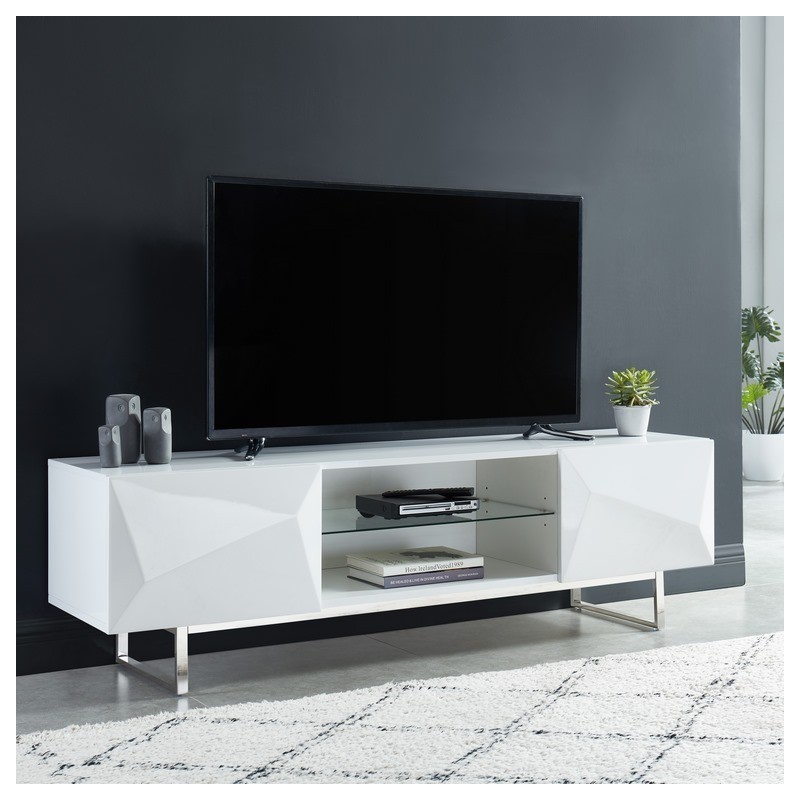 Meuble tv GEME laqué blanc brillant 160cm