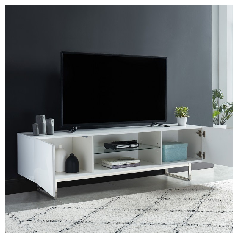 Meuble tv GEME laqué blanc brillant 160cm