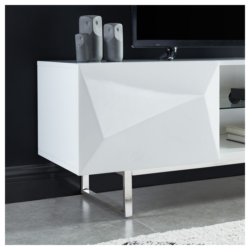 Meuble tv GEME laqué blanc brillant 160cm