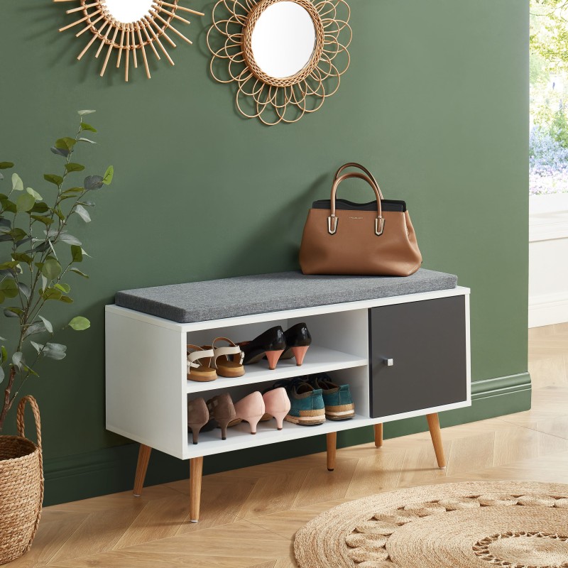 Banc à chaussures ADELE gris anthracite et blanc 95cm