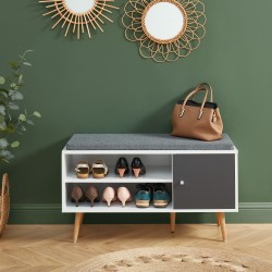 Banc à chaussures ADELE gris anthracite et blanc 95cm