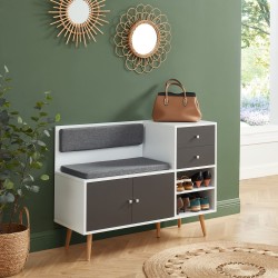 Banc à chaussures ADELE gris anthracite et blanc 106,5cm