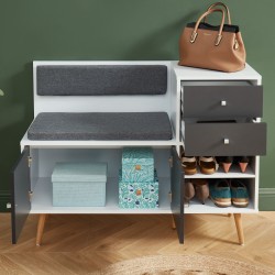 Banc à chaussures ADELE gris anthracite et blanc 106,5cm