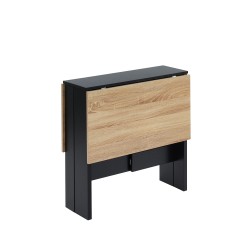 Table pliable JUNO noir et effet chêne 104cm