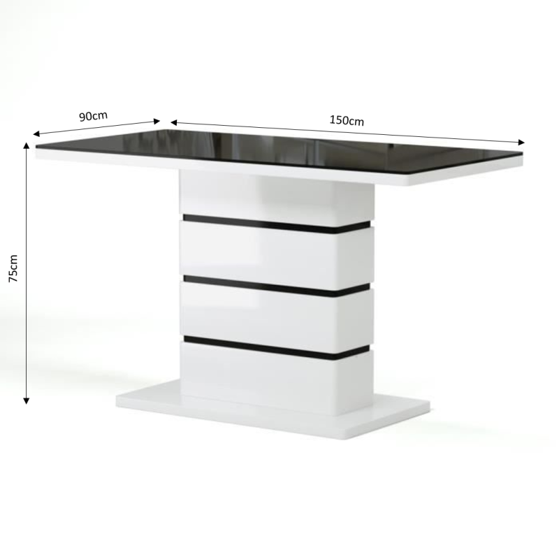 Table à manger LUCIA laqué blanc brillant 150cm