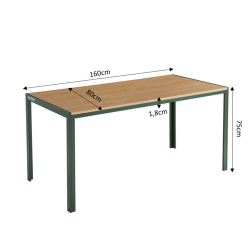 Table à manger PANTONE métal kaki et effet bois 160cm