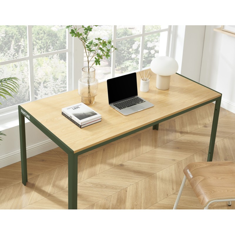 Table à manger PANTONE métal kaki et effet bois 160cm