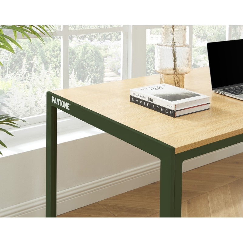 Table à manger PANTONE métal kaki et effet bois 160cm
