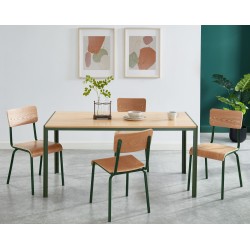 Table à manger PANTONE métal kaki et effet bois 160cm