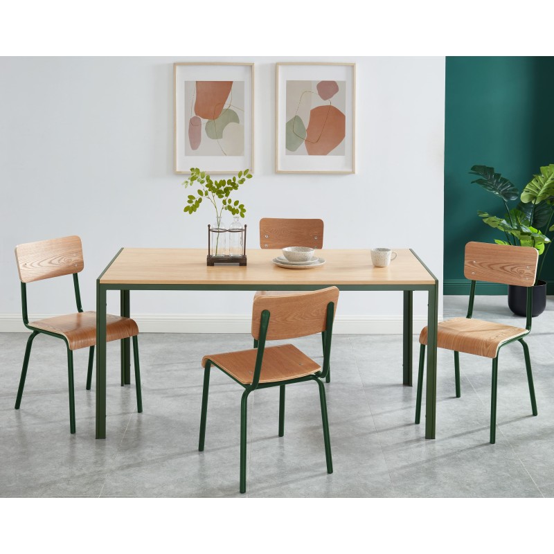 Table à manger PANTONE métal kaki et effet bois 160cm
