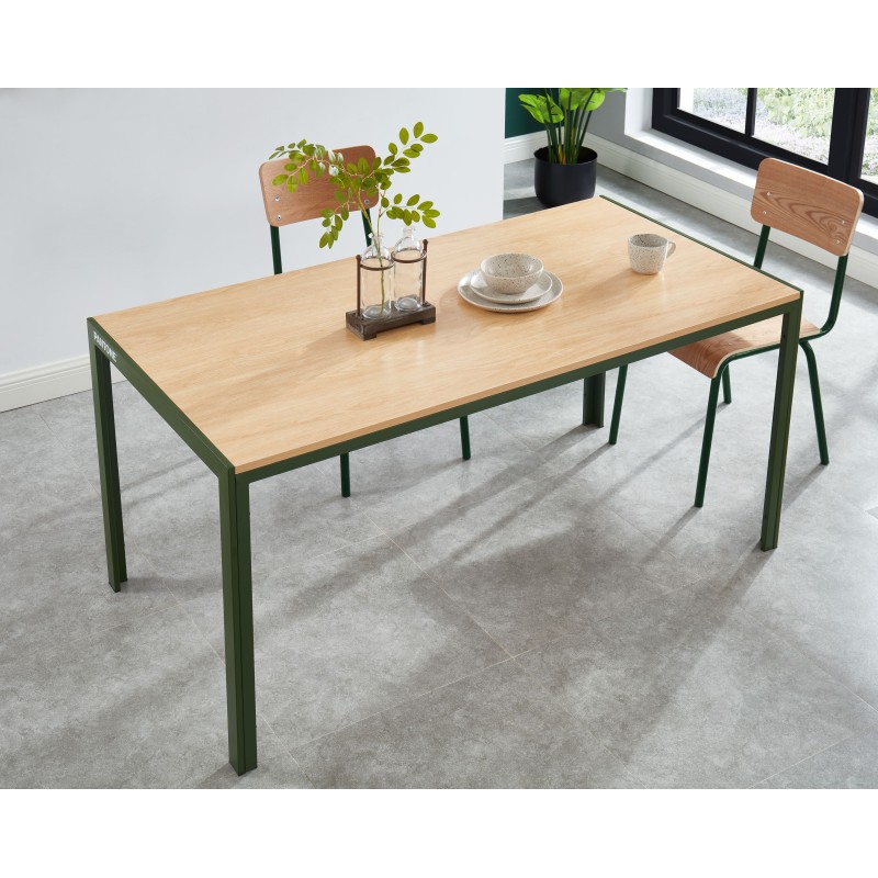 Table à manger PANTONE métal kaki et effet bois 160cm