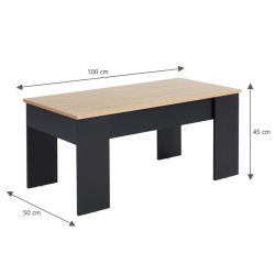 Table basse SIMON noir et effet chêne plateau relevable 100cm