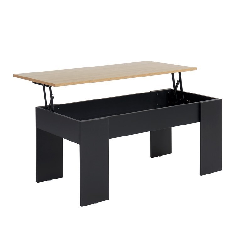 Table basse SIMON noir et effet chêne plateau relevable 100cm