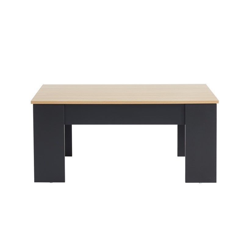 Table basse SIMON noir et effet chêne plateau relevable 100cm