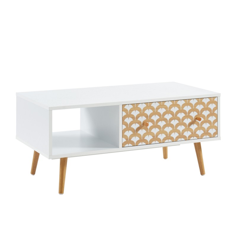 Table basse UTAH coloris blanc et effet bois