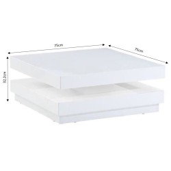 Table basse VEGAS laqué blanc brillant plateau pivotant 75cm