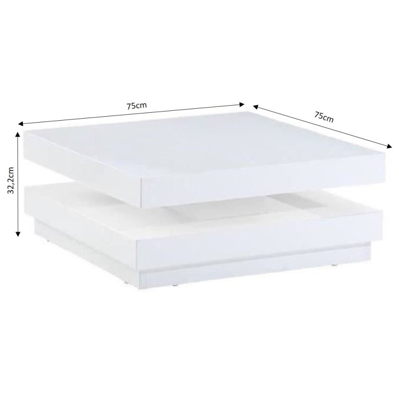 Table basse VEGAS laqué blanc brillant plateau pivotant 75cm