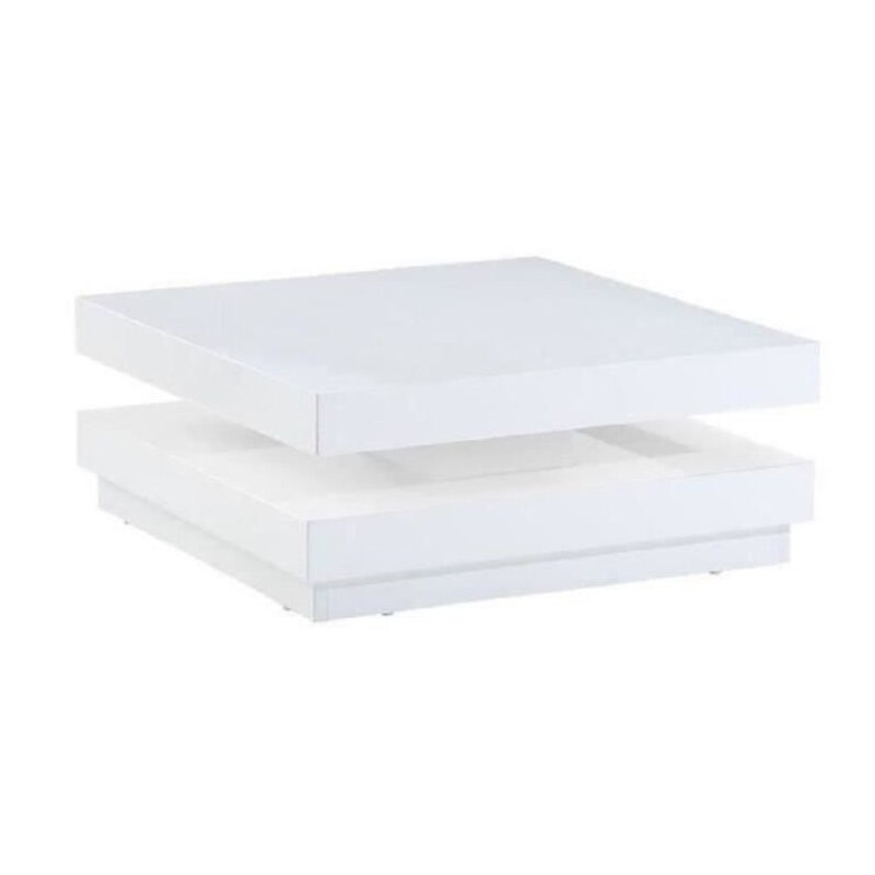 Table basse VEGAS laqué blanc brillant plateau pivotant 75cm