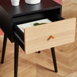 Table de chevet HORTENSE coloris noir et effet chêne
