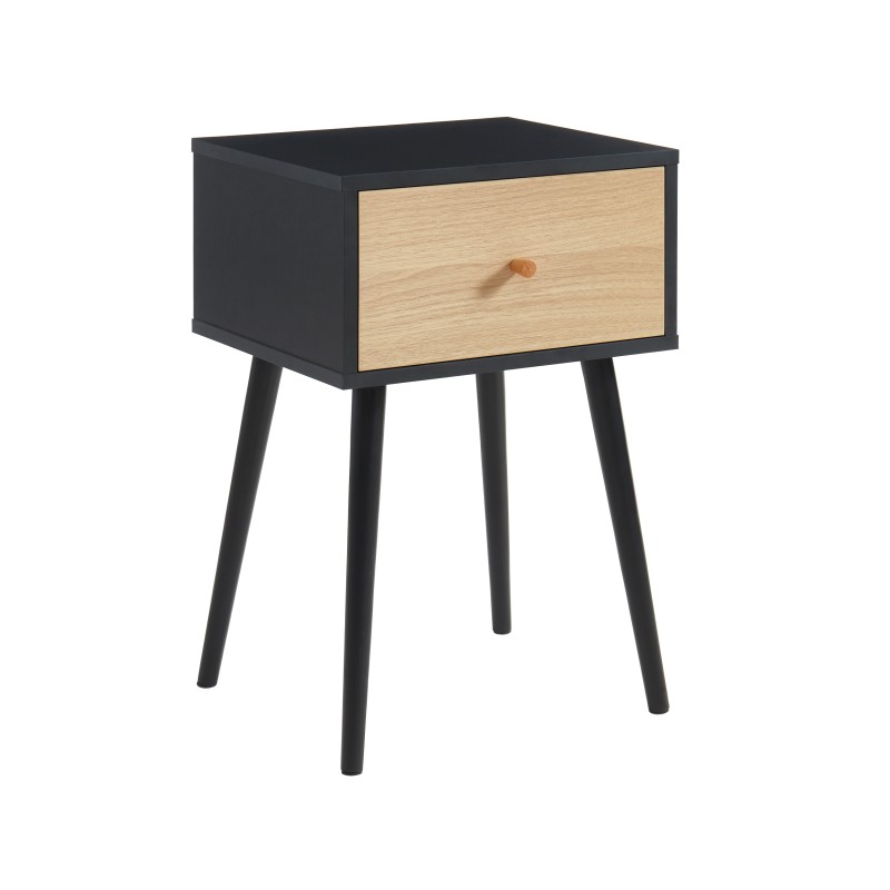 Table de chevet HORTENSE coloris noir et effet chêne