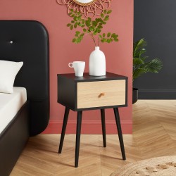 Table de chevet HORTENSE coloris noir et effet chêne