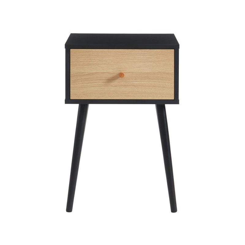Table de chevet HORTENSE coloris noir et effet chêne
