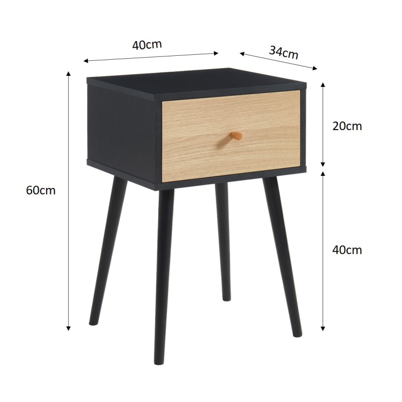 Table de chevet HORTENSE coloris noir et effet chêne