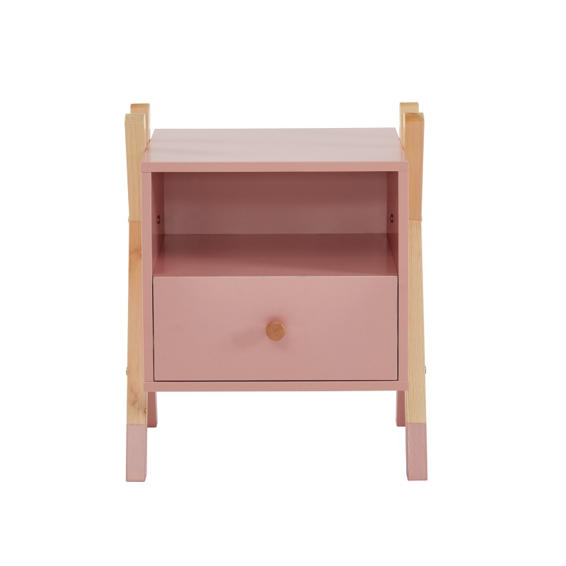 Table de chevet TIPI  rose et pin massif 46cm