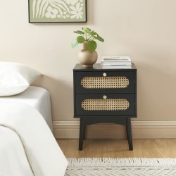 Table de chevet ANATOLE noir et cannage rotin 40cm