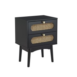 Table de chevet ANATOLE noir et cannage rotin 40cm
