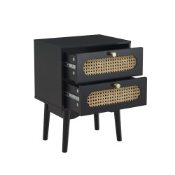 Table de chevet ANATOLE noir et cannage rotin 40cm