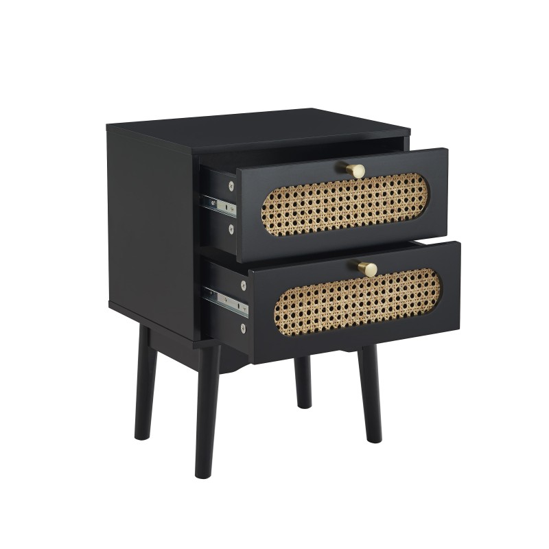 Table de chevet ANATOLE noir et cannage rotin 40cm