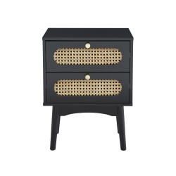 Table de chevet ANATOLE noir et cannage rotin 40cm