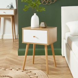 Table de chevet HORTENSE blanc et effet chêne 40cm