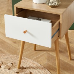 Table de chevet HORTENSE blanc et effet chêne 40cm