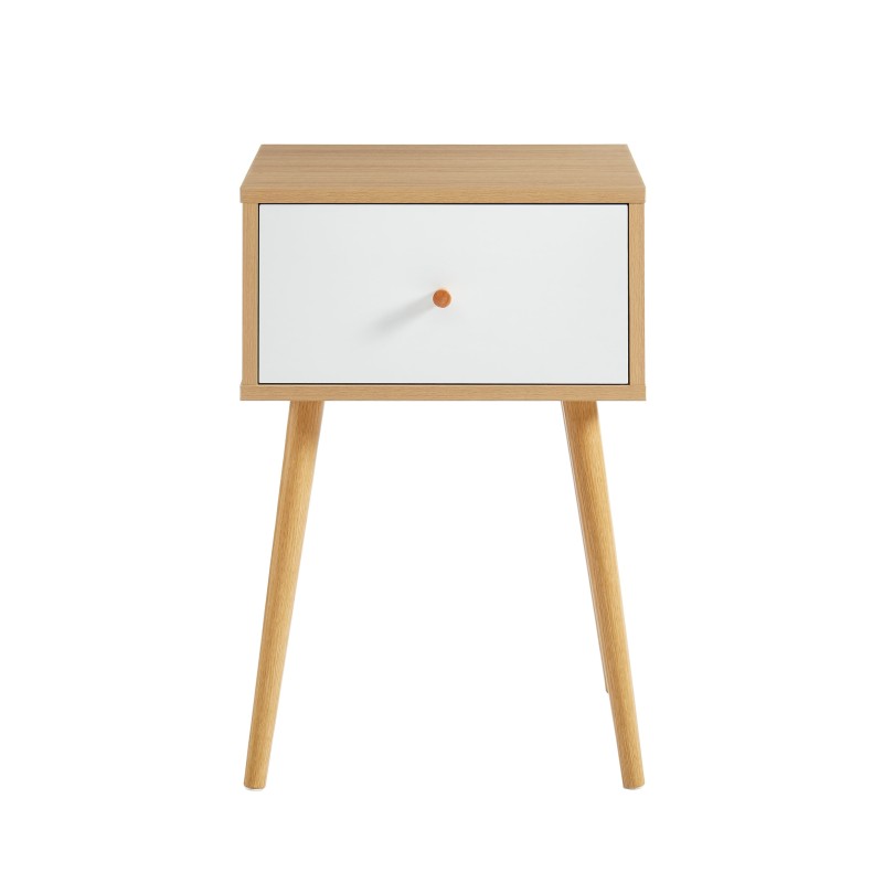 Table de chevet HORTENSE blanc et effet chêne 40cm