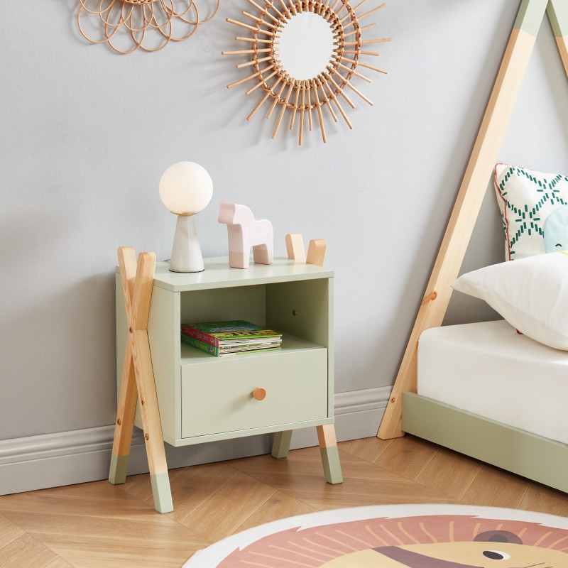 Table de chevet TIPI vert et pin massif 46cm