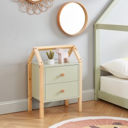 Table de chevet TINY vert et pin massif 46cm