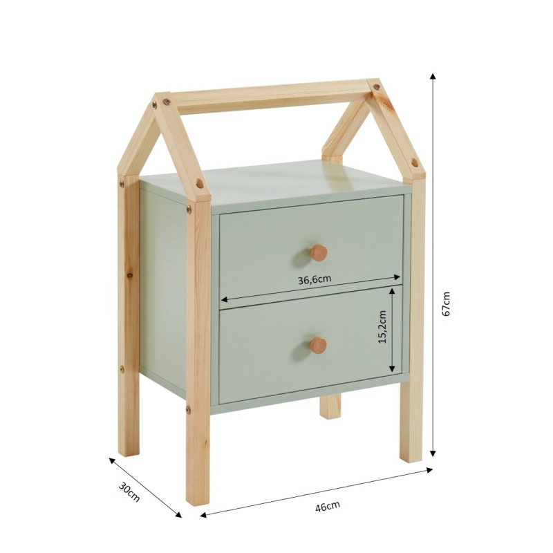 Table de chevet TINY vert et pin massif 46cm