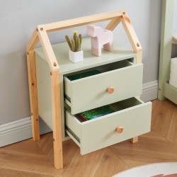 Table de chevet TINY vert et pin massif 46cm