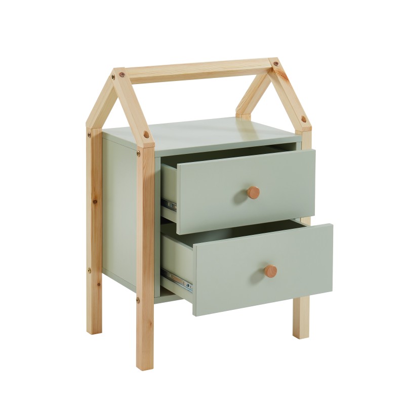 Table de chevet TINY vert et pin massif 46cm