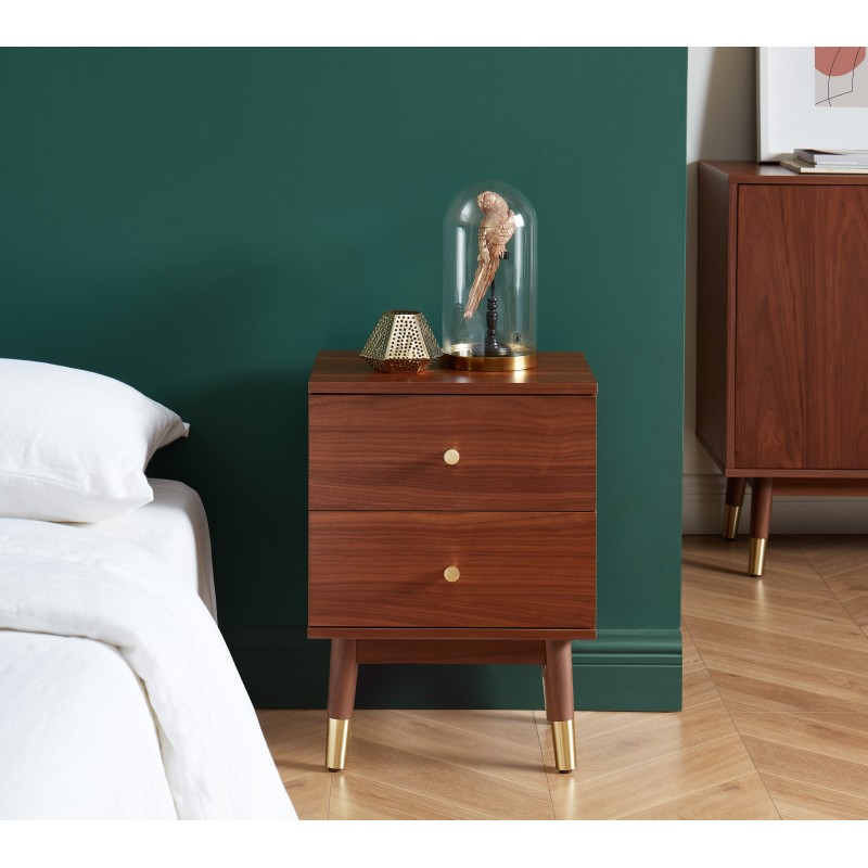 Table de chevet MARCELLO placage noyer 2 tiroirs 40cm